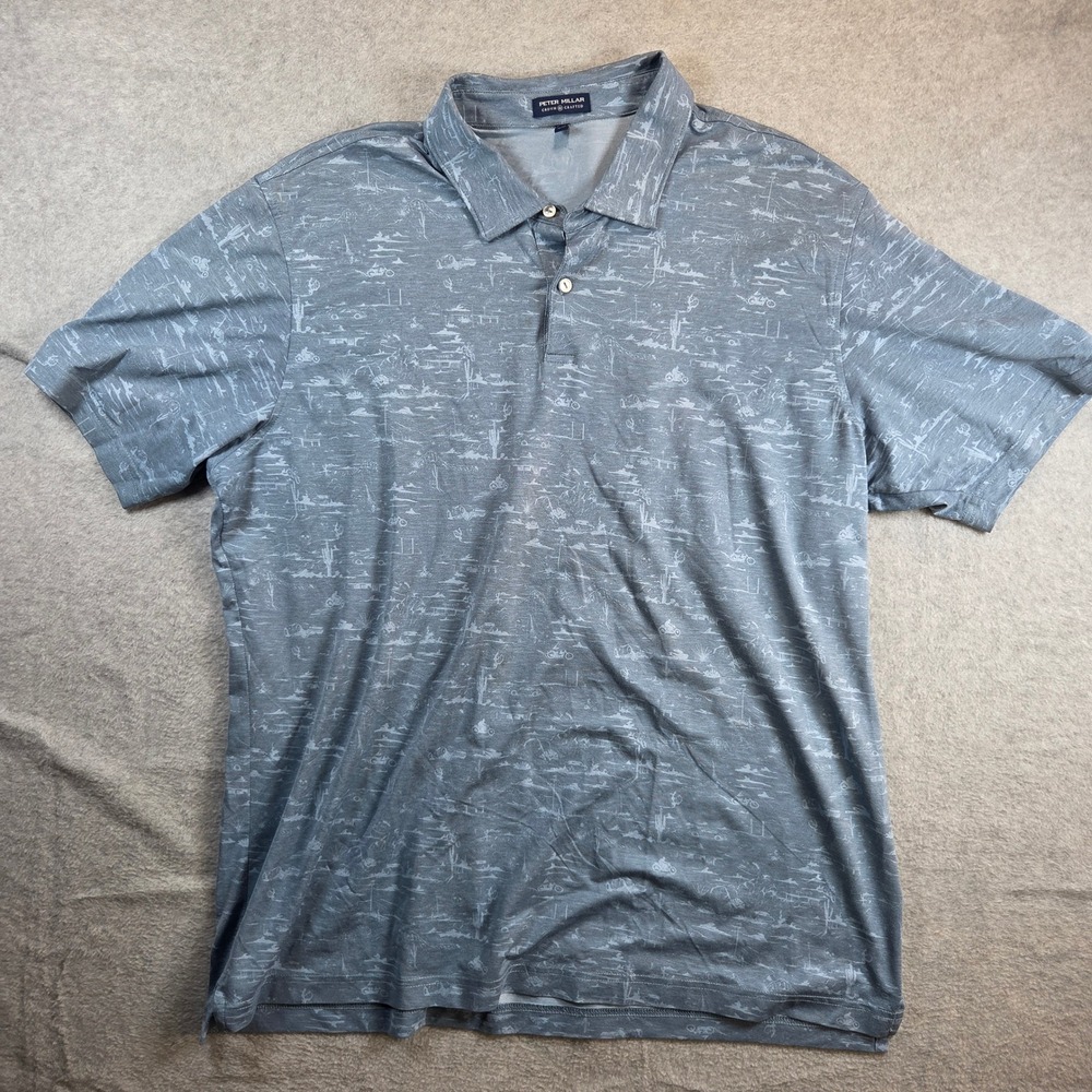 Peter Millar Crown Crafted Polo Men XXL Blue Desert Print Performance Shirt